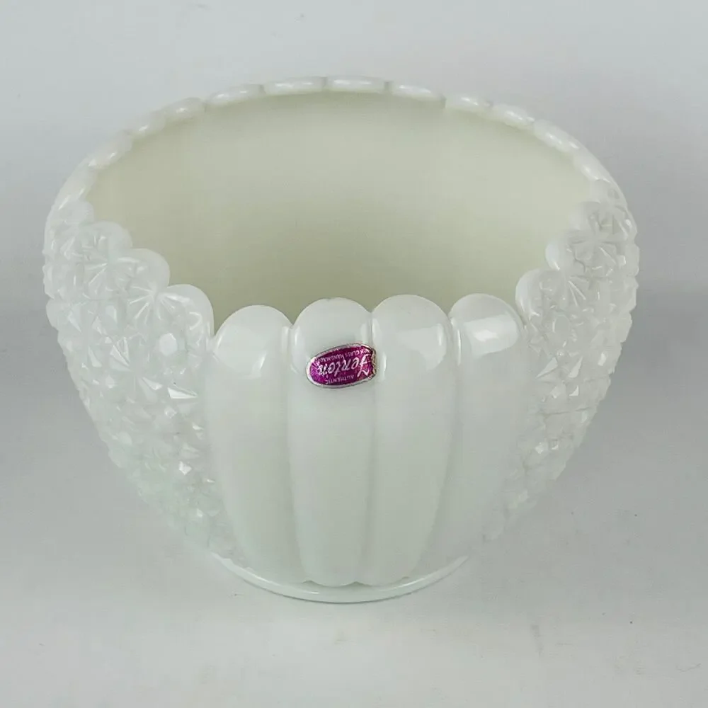 Fenton Art Glass White Milk Glass Rose Bowl Textured Daisy and Button Pattern